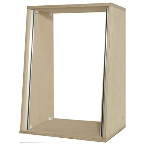20HE Studiorack Multiplex 18mm, höhenverstellbar, inkl. Rackschrauben, Unterlegscheiben, Bausatz, unlackiert, 530x950x450mm, abnehmbare Gummifüße, 7° Neigung, Naturbraun
