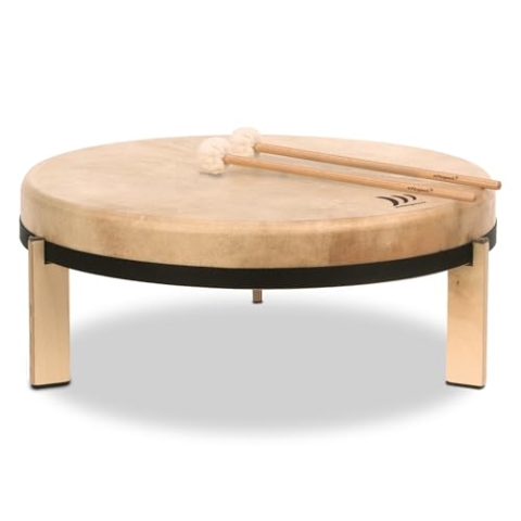 Schlagwerk RTF60 Stand-Rahmentrommel mit Füßen -⌀ 60 cm/Gesamthöhe: 23 cm - Ziegenfell, Buchenholz, inkl. 2 Schlägel - für Therapie, musikalische Früherziehung, Kindergarten, Musikunterricht