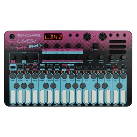 Sonicware Liven Bass & Beats [Bass-Synthesizer + Groovebox] 2x Wavetable OSC, Sub OSC, Noise Generator - Bass + Rhythm Sequenzer - MIDI, Sync & Audio Sync - Drum-Machine