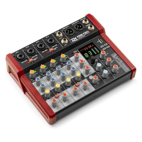 Power Dynamics PDM-Y601 6-Kanal Audio Mixer High Quality Mischpult Bluetooth, 48V Phantom Power, Soundboard PC, USB MP3 Audiomischpult Studio, Aufnahmen, 99 DSP Effekte, 24bit, 48kHz, Klinke, XLRY