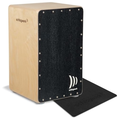 Schlagwerk CP5003 Cajon Precice OS Black Silver - Open Sound Technologie, voll verschraubt, SC6 Schlagfläche mit Designfurnier, Made in Germany - 2x 2 stimmbare Snare-Saiten - inklusive Sitzkissen