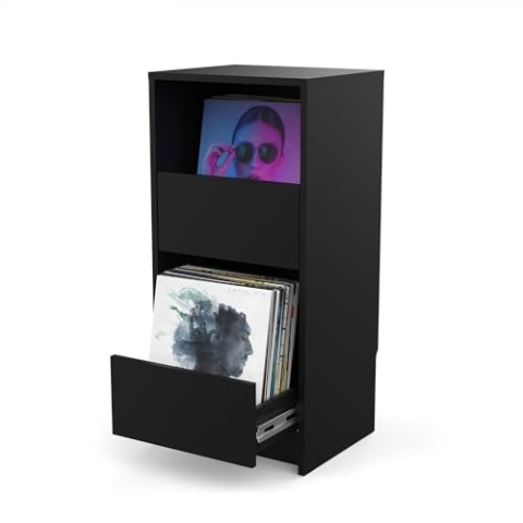 Glorious Vinyl Vault: Schallplattenschrank mit Soft-Closing-Schubladen für 12-Zoll-LPs - Platz für 160 Alben, Modulares Design, Black