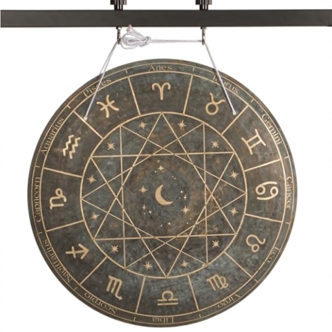 Bronze Gong 26" Zodiac Fame Design, Handgefertigt, Beruhigender Klang, Geeignet für Meditation & Klangtherapie, Inkl. Schlägel, Tiefer Klang, Langes Sustain