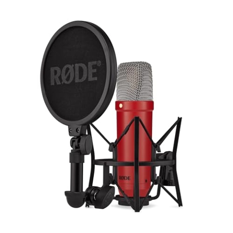 RØDE NT1 Signature Series Großmembrankondensatormikrofon mit Schockhalterung, Popschutz und XLR-Kabel für Musikproduktion, Gesangsaufnahmen, Streaming und Podcasting (Rot)