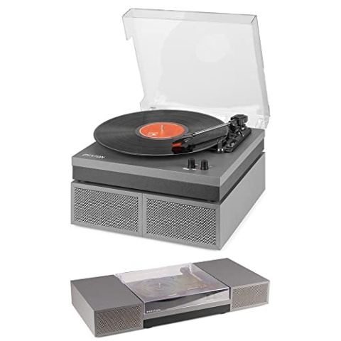 Fenton RP165G Bluetooth Plattenspieler mit Lautsprecher, Schallplattenspieler, Abdeckhaube, Auto Stopp, Home Audio Record Player, Turntable Vinyl Player in Vintage Look, Grau