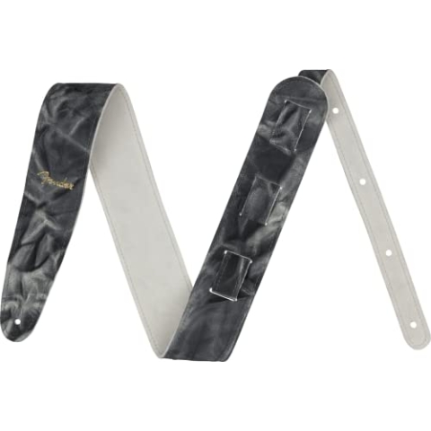 Fender Gitarrengurt Tie-Dye Leder, Schwarz/Grau, 5 cm Breit, Verstellbar 43,5"- 55"