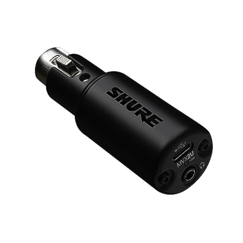 Shure MVX2U XLR-auf-USB-Digitalinterface mit Kopfhörerbuchse, integriertem Vorverstärker mit 60dB Verstärkungsregelung, Zero-Latency Monitoring, 48V Phantomspeisung, ShurePlus Desktop App, USB-C Kabel
