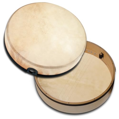 Schlagwerk RTBEN Bendir Rahmentrommel Traditional mit Schnarr-Effekt - ⌀ 40 cm / 16 Zoll - Ziegenfell, stimmbar mit Schnarr-Saiten - Buchenholz, sehr leicht - Super Handling mit Griffloch!