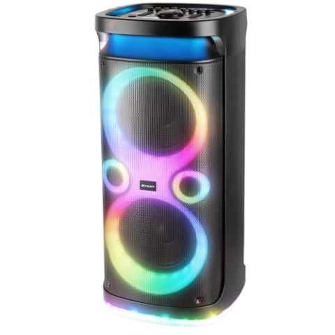 Trevi XF 3150 KB Tragbarer Karaoke-Lautsprecher 130 W, kabellose Audio-Konnektivität, USB/SD, Disk-Lichter, TWS-Funktion und Mikrofon im Lieferumfang enthalten, integrierter Akku