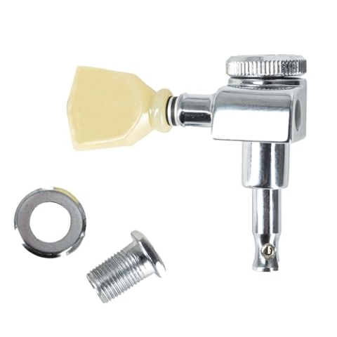 Locking Tuners 3+3 Chrome, geeignet für E-Gitarren und Westerngitarren, 90° Befestigungslasche, 9,8 mm Montagedurchmesser, Backlocking-Funktion, inklusive Montagehardware