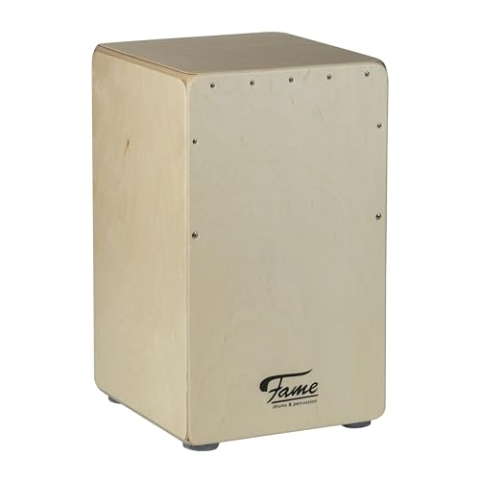 Fame Cajon Standard Pro Natural, Drum-Box, Birke, Made in Germany, Tiefer Bass, Snare-Effekt, Sitztrommel, Trommel für Unterwegs