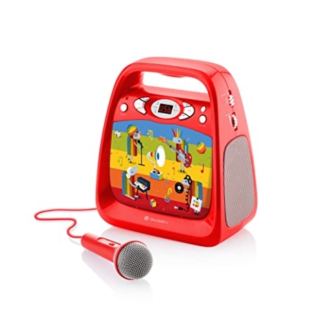 GOGEN Kinderkaraoke und CD Player I USB I MP3 I Mikrofon inklusive I Kopfhörerausgang I tragbar I Batterie oder Netzteil I Bluetooth I Hergestellt für Kinder I Rot