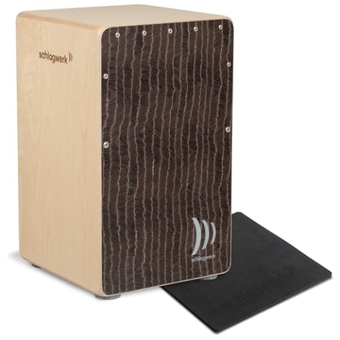 Schlagwerk CP580 Cajon Super Agile Silver Lining - individuell und stufenlos einstellbare Snare Technologie - fetter Bass, brilliante Snare, kraftvolle Slaps - inklusive Sitzkissen - Made in Germany