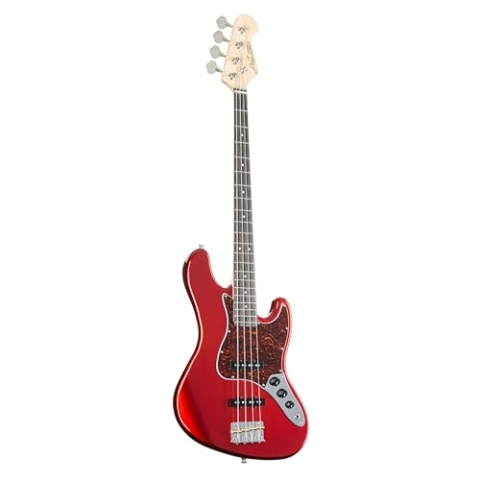 J&D JB-DLX E-Bass, Candy Red, 4-String, Erlekorpus, Ahornhals, Palisandergriffbrett, Alnico Single Coils, Passive Elektronik, Vintage Steel Bridge, Longscale 34", 21 Bünde, Hochglanz Finish