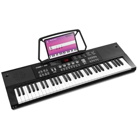 MAX KB15 - Keyboard Piano mit 61 Tasten, E Piano mit Mikrofon und Lautsprecher, LCD Display, 70 Demosongs, Klavier Keyboard für Anfänger, Lern-Funktion, 26 Klangarten, 8 Percussion, USB-C