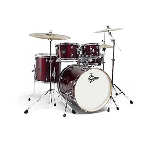 Gretsch Energy Schlagzeug (7-lagige Pappel Kessel, Chrome Hardware, inkl. 5-teiligem Hardwarepaket, Hocker, Doppeltomhalter & Paiste 101 Beckensatz (13" HH, 16" C, 20" R), Gretsch Felle by Remo) Rot