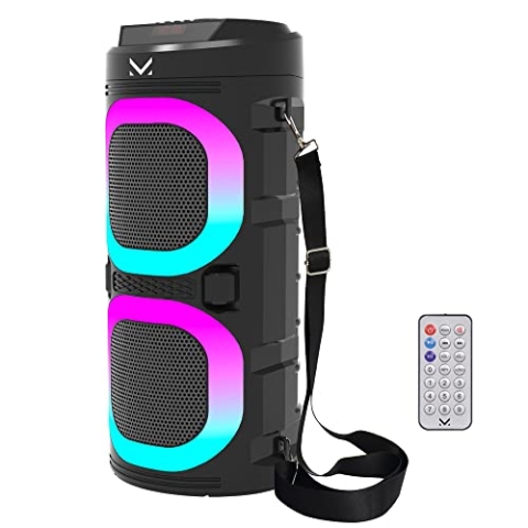 Majestic FIRE 9 - Bluetooth-Lautsprecher, 3 LED-Lichteffekte, USB/microSD/AUX-IN/MIC, wiederaufladbarer Akku, TWS-Funktion, Fernbedienung, Tragegriff und Trageriemen