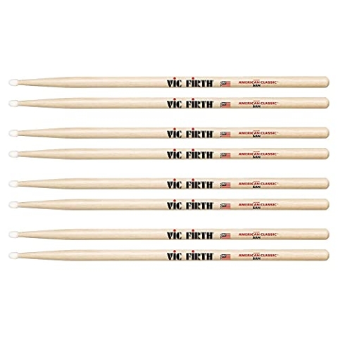 Vic Firth American Classic Series Drumsticks - 5AN - American Hickory - Nylon Tip - Natur - 4 Paar Value Pack