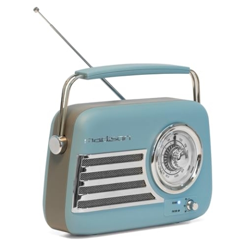 Madison - FREESOUND-VR40BLU-MAT - 30W Vintage-Radio mit langem Akku - Bluetooth, USB & FM - Mattblau - Vintage, Nostalgie, Retro