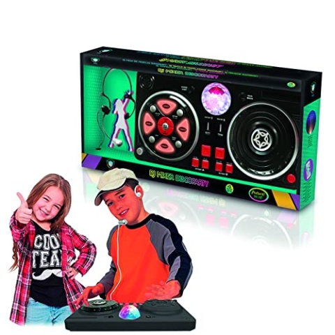 Deqube 916D00040 DJ-Mischpult mit verschiedenen Basen und Disco-Effekten, inklusive Leuchtkugel, Helmen und Mikro-Verbindung zu verschiedenen Geräten, +5 Jahre, Größe 39 x 4 x 20 cm