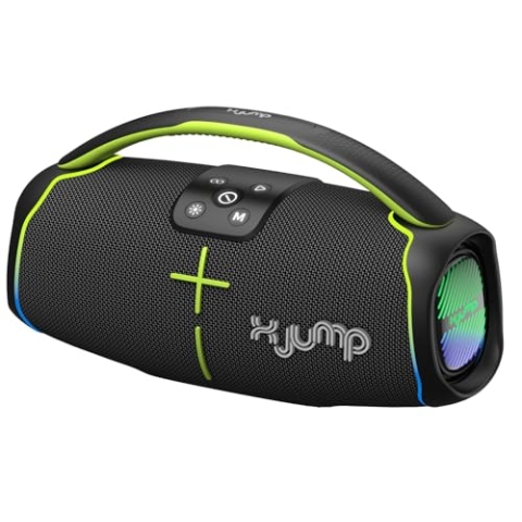 X JUMP XJ 150 Tragbarer kabelloser Lautsprecher, verstärkt 60 W, hohe Leistung, TWS-Funktion, USB, AUX-IN, integriertes Mikrofon, kabelloser Lautsprecher, wasserdicht IPX5, Schwarz