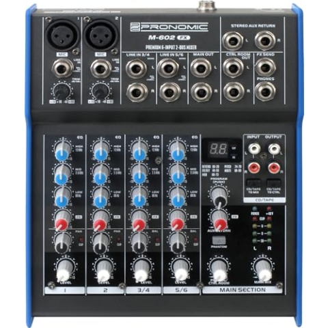 Pronomic M-602FX Live/Studio Mischpult mit digitalem 24bit Multieffektprozessor (2 Mono-Kanäle XLR/Klinke, 2-Stereo Kanäle, 3-Band-EQ, 48V Phantomspeisung)