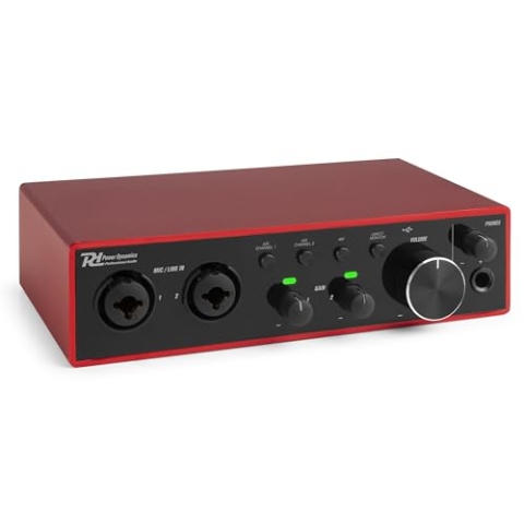 Power Dynamics PDX22 USB Audio Interface – 2-Kanal Audio Interface mit XLR Klinke Combo-Eingängen, Phantomspannung, Kopfhörerausgang & Direct Monitoring – für Podcasting, Musikproduktion & Recording