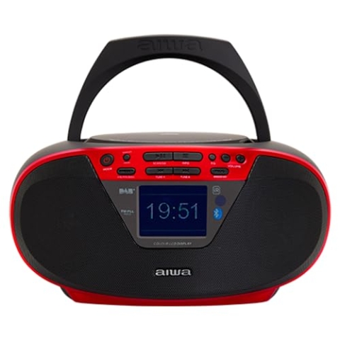 Aiwa BBTU-500DAB/RD DAB+ tragbares CD-Radio mit Farbdisplay, 6,1 cm (2,4 Zoll), Bluetooth 5.0, USB, CD/CDR/RW/MP3, Dab+, Farbe: Rot