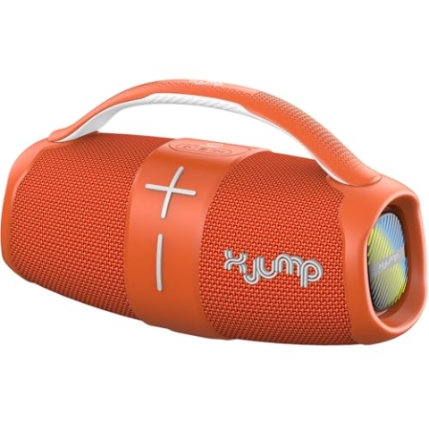 X JUMP XJ 120 Tragbarer kabelloser Lautsprecher, verstärkt, 40 W, hohe Leistung, TWS-Funktion, USB, AUX-IN, integriertes Mikrofon, kabelloser Lautsprecher, wasserdicht IPX5, Orange