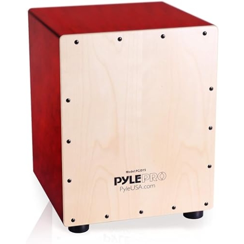 Pyle Cajon Instrument für Kinder & Erwachsene, Sitztrommel Instrumente handgemacht aus Holz (Birke), mit Snare, Trommel für Einsteiger & Profi, Schlagwerk mit abgerundeten Kanten, Rot