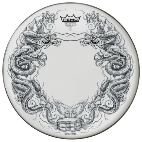 Remo Schlagzeugfell Tattoo Skyn Powerstroke 3 Bassdrum 22" Tattoo Dragon Skyn weiss PA-1322-TT-T06