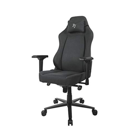 Arozzi Primo Premium Gaming-Stuhl aus gewebtem Stoff mit hoher Rückenlehne, drehbar, neigbar, höhenverstellbar, 4D-Armlehnen, Nackenkissen und integrierter Lendenwirbelverstellung – Dunkelgrau