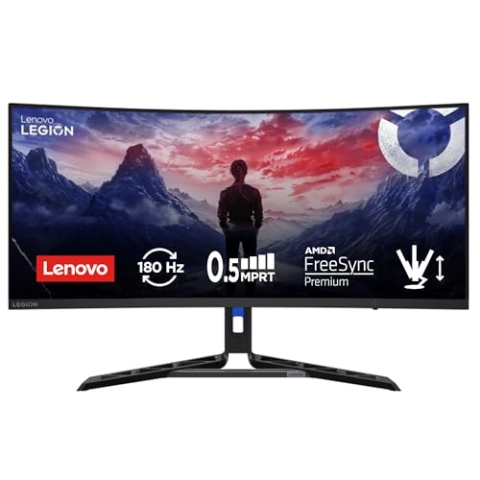 Lenovo Legion R34w-30 | 34" UWQHD Curved Gaming Monitor | 3440x1440 | 180Hz | 350 nits | 0,5ms Reaktionszeit | VA-Panel | HDMI | DisplayPort | AMD FreeSync Premium | entspiegelt | 8,1kg | schwarz