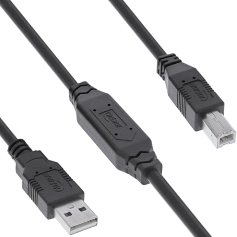 InLine USB 2.0 Aktiv-Kabel mit Signalverstärkung, USB-A zu USB-B, Druckerkabel Verlängerung, 15m, 34512A