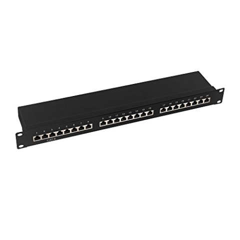 LogiLink Professional EconLine Cat.6 (250 MHz) Patchpanel - Verteilerfeld, 19", STP (geschirmt) 24-Port (RJ45), Schwarz