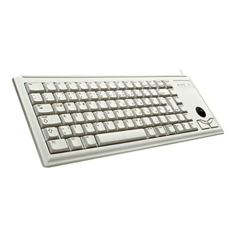 CHERRY G84-4400, Kompakte Tastatur mit Trackball, Französisches Layout (AZERTY), Kabelgebunden (USB-Anschluss), 2 Maustasten, Mechanische ML Switches, Grau
