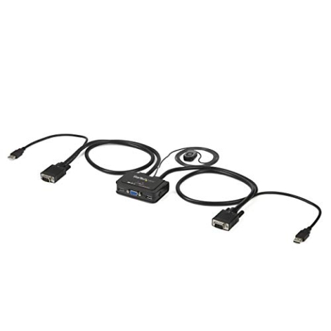 StarTech.com 2 Port VGA USB KVM Switch Kabel - VGA KVM Umschalter USB Powered mit Fernumschaltung, Schwarz