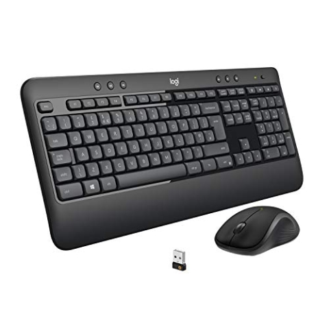 Logitech Advanced Combo Kabelloses Tastatur-Maus-Set, 2.4 GHz Verbindung via Unifying USB-Empfänger, Multimedia-Tasten, 3-Jahre Batterielaufzeit, PC/Laptop, Deutsches QWERTZ-Layout - Schwarz