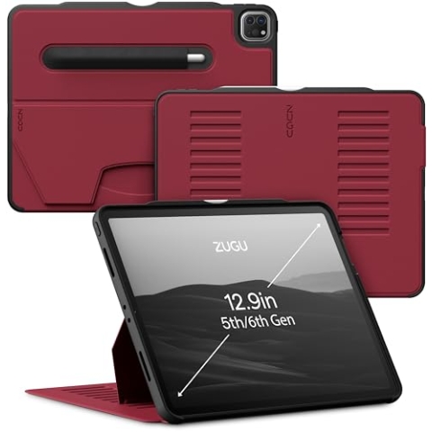 ZUGU iPad Pro 12.9 Hülle 2022/2021 6. / 5. Generation, schlanke Schutzhülle 10 Winkel-Ständer magnetisch, Aufladen iPad Stiftes Auto Sleep/Wake Up [ iPadPro 12.9 Kirsche Rot ]