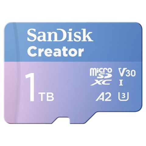 SanDisk Creator microSDXC UHS-I Speicherkarte 1 TB + Adapter (Für Smartphones, Kameras und Drohnen, 5.3K & 4K, A2, C10, V30, U3, bis zu 190 MB/s Übertragung, inkl. 3 Monate Adobe Lightroom)