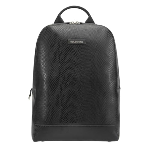 Moleskine Precious and Ethical Rucksack, Rucksack aus Außenmaterial mit Pythoneffekt VEGEA mit Gerätefach, Tasche, Shopper und Schlüsselring Enthalten, Abmessungen 26 x 37 x 9 cm, Farbe Schwarz