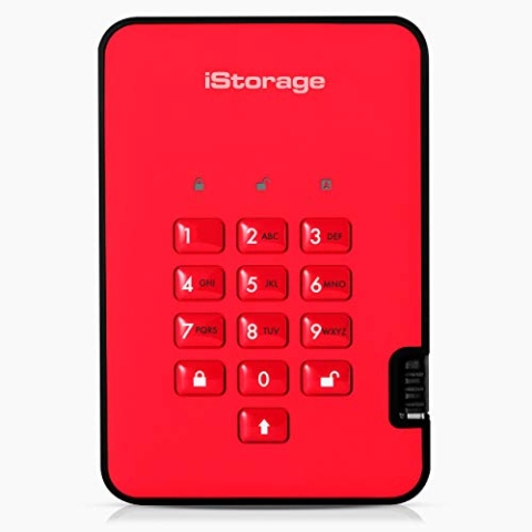 iStorage diskAshur2 HDD 500GB Rot - Sichere tragbare Festplatte - Passwortgeschützt - Staub- und wasserdicht - Hardware-Verschlüsselung