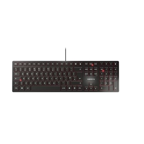 CHERRY KC 6000 SLIM, Ultraflache Design-Tastatur, UK-Layout (QWERTY), Kabelgebunden (USB-A Anschluss), Leise Tasten, Langlebige Beschriftung, Schwarz