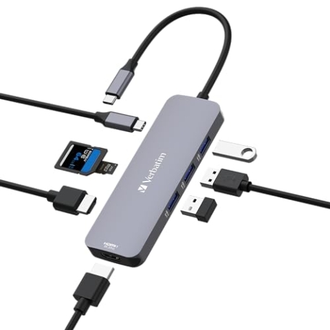 Verbatim USB-C Pro Multiport Hub 8-in-1, Multiport Adapter USB-C auf HDMI, USB-A und USB-C PD, microSD & SD Kartenleser, für Mac, MacBook Pro/Air, iPad Pro, Thinkpad, Windows Computer, Laptop und Co