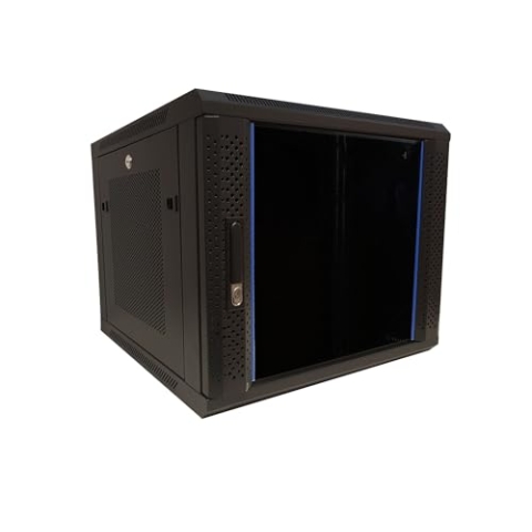9HE Serverschrank - 19 Zoll Wandgehäuse mit Glastür und Perforierte Seitenwände (BxTxH) 600 x 600 x 501mm - Schwarz - Traglast 60 kg