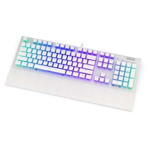 ENDORFY Omnis Pudding Onyx White Brown, Kailh Brown, Mechanische Tastatur in voller Größe mit Ziffernblock, US Layout, Handballenauflage mit Magnetbefestigung, Lautstärkerad aus Metall, EY5A035