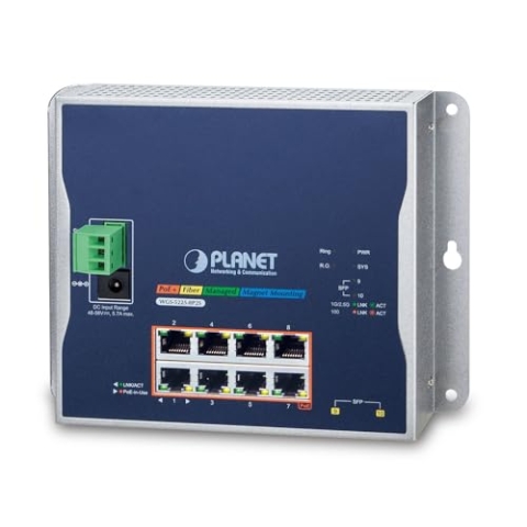 Planet IP30, IPv6/IPv4, L2+ 8-Port 10/100/1000T 802.3at PoE, WGS-5225-8P2S (10/100/1000T 802.3at PoE + 2-Port 100/1000x SFP Wall-Mount Managed Switch (-4075 Degrees C, Dual Power)