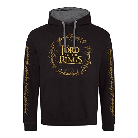 Superheroes Inc. Offizieller Herord of The Ringe-Kapuzenpullover mit Goldfolien-Logo, Premium-Pullover, kontrastierend, Größe M (US)