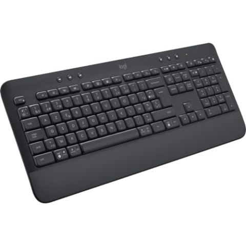 Logitech Signature K650 Comfort kabellose Tastatur mit Handballenauflage, BLE Bluetooth/Logi Bolt USB-Empfänger, Soft-Touch-Tastatur, Numpad, PC/Windows/Mac, Belgisches AZERTY - Grau