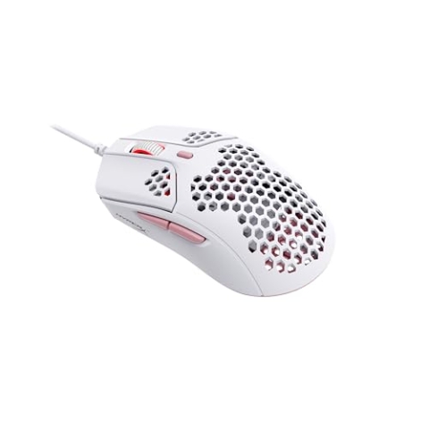 HyperX Pulsefire Haste Gaming-Maus – Ultraleicht, 59g, Wabenschale, Hex-Design, Hyperflex-Kabel, bis zu 16.000 DPI, 6 programmierbare Tasten Weiß/Rosa Einheitsgröße